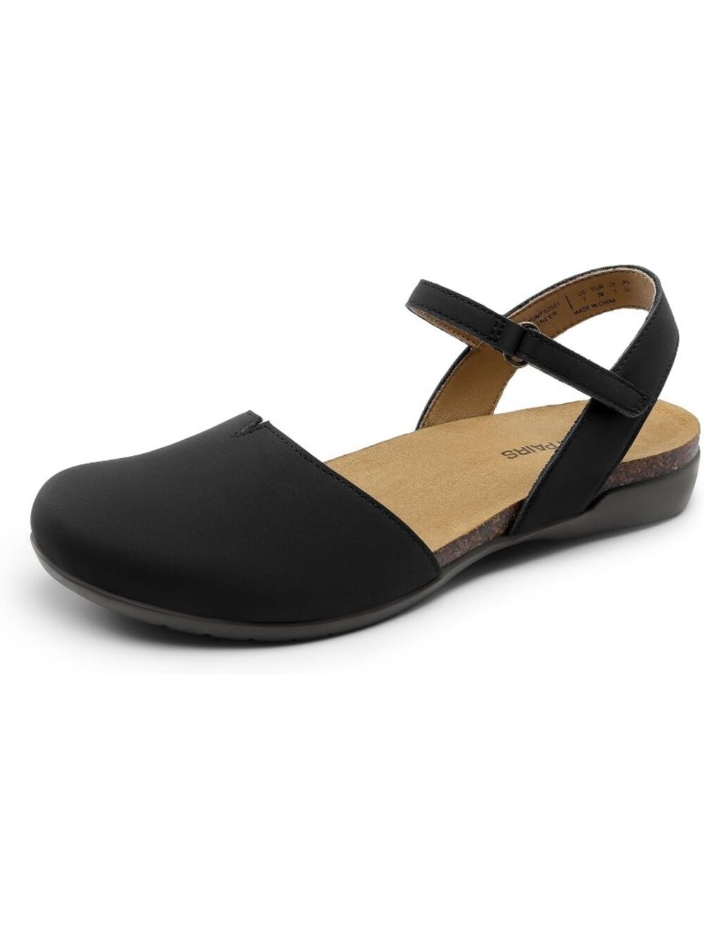 Women's Black Closed Toe Sandals Arch Support Comfort Cork Flat Sandals